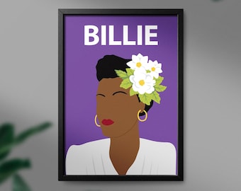 Billie Holiday Minimalist Poster - Iconic Faces Portrait - Digital Print
