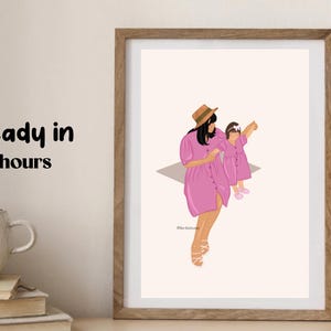 Ilustración del Día de la Madre, Regalo Personalizado Digital, Retratos Digitales a Partir de Ilustraciones Fotográficas, Impresiones Modernas de Arte Mural