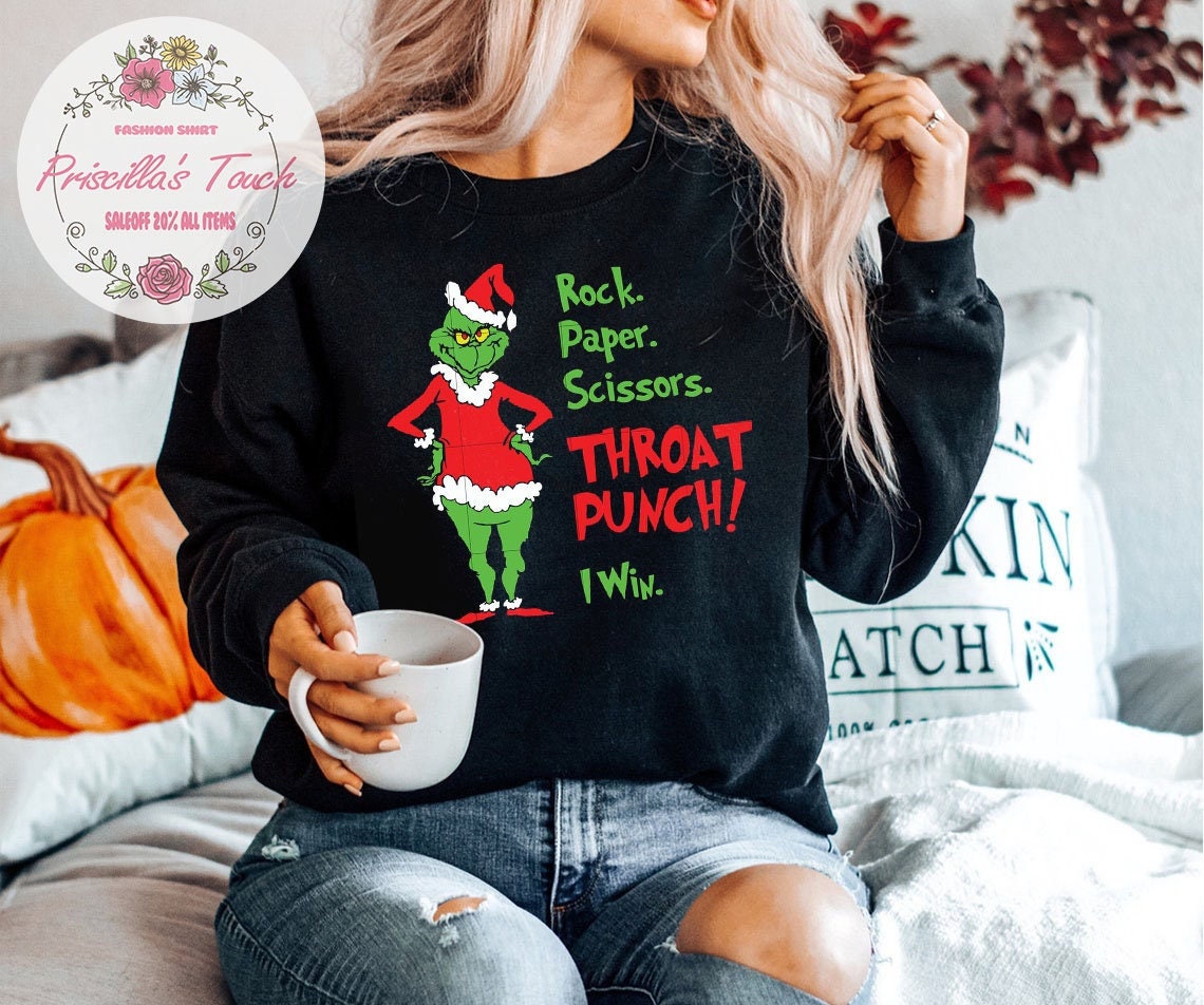 Grinch Christmas Shirt Rock Paper 