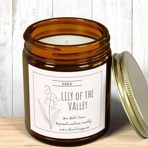 May Birth Flower Candle, May Birthday Gift, Scented Candle, Lily of the Valley Birth Month Candle, 9 Scents, Gift for Her, May Birth Flower