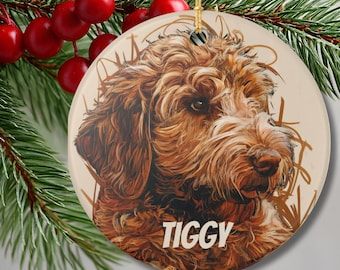 Gepersonaliseerd labradoodle-ornament, aangepast hondenornament met naam, huisdier herdenkingscadeau, kerstboomversiering, labradoodle-aandenken,