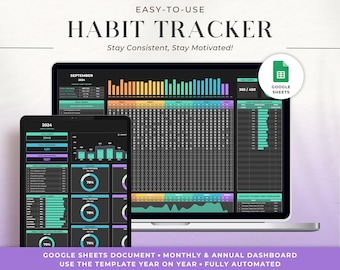 Jaarlijkse gewoontetracker: Google Spreadsheets-dagplanner (digitale download)