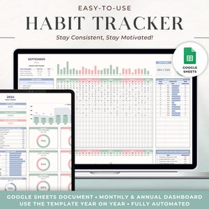 Google Sheets Habit Tracker Tabelle Täglicher Habit-Planer Wöchentlicher Routine-Tracker Monatliches Ziel-Dashboard Digitaler Produktionsplaner