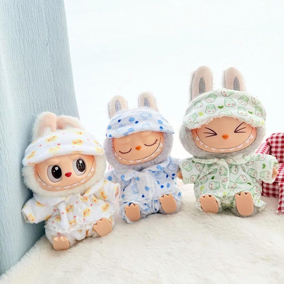 Labubu Pyjamas 15cm/17cm Labubu I II Dolls Clothes Cute Eye Mask Pajamas Three Piece ...