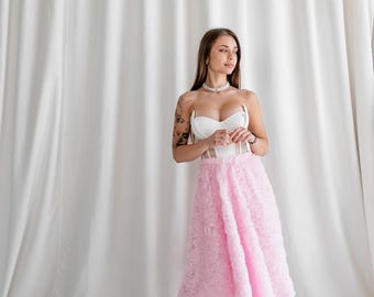 Wedding corset set, corset wedding dress with skirt, satin wedding dress corset top, custom bridal corset outfit