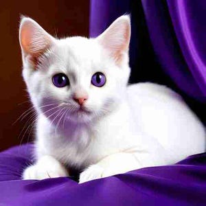 White Cat Digital Artwork – Cute Fantasy Cat with Purple Eyes – Instant Download, Aesthetic Cat Print, Feline Wall Art High Quality