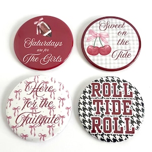 3" Crimson and White Tailgate Buttons Football Buttons Gameday Buttons Tailgate Accessories Gameday Pins Alabama Crimson Tide Bama