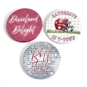 3" Crimson and White Tailgate Buttons Football Buttons Gameday Buttons Tailgate Accessories Gameday Pins Alabama Crimson Tide Bama