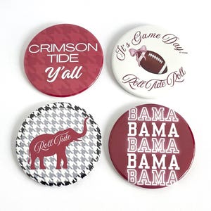 3" Crimson and White Tailgate Buttons Football Buttons Gameday Buttons Tailgate Accessories Gameday Pins Alabama Crimson Tide Bama