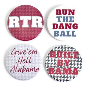 3" Crimson and White Tailgate Buttons Football Buttons Gameday Buttons Tailgate Accessories Gameday Pins Alabama Crimson Tide Bama