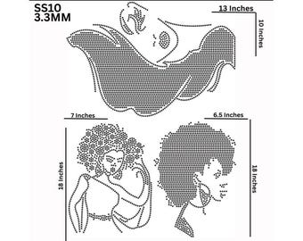 Modelo de design de strass para cabeça de 3 mulheres: SS10 SVG, EPS, PNG (download digital)