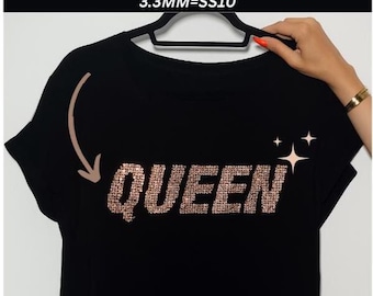 Modelo de strass Queen SVG: design de camisa brilhante, arquivo de corte Cricut (tamanho SS10, download digital)