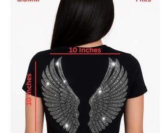 Modelo de transferência térmica com strass de asa de anjo: Design digital SS10 (SVG, AI, EPS, DXF, PNG)