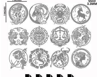 Modelo de strass para horóscopo astrológico e zodíaco com strass, download do arquivo digital SS10 Áries Touro Gêmeos Câncer Leão Virgem Libra Escorpião etc.