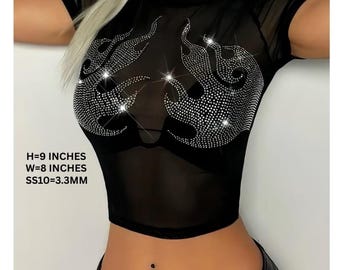 Transferências de seios com chamas de strass – Crystal Bling DIY (SVG EPS Dxf Ai)