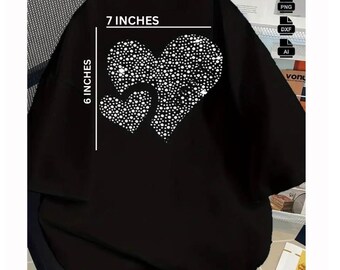 Transferência de strass em forma de coração: design brilhante para camisa (download digital)