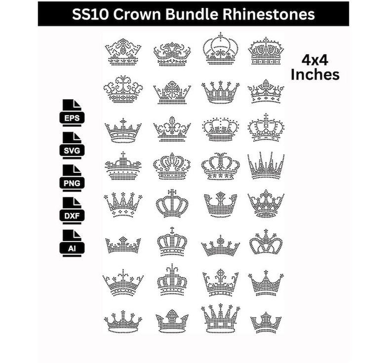 Crown Rhinestone Template Bundle: SS10 Crystal Queen King Design ...