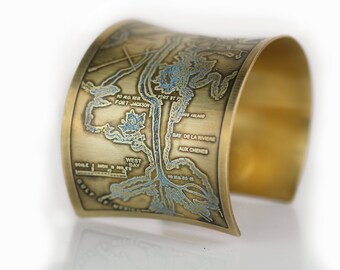 Mississippi River Cuff Bracelet of New Orleans Historical Map