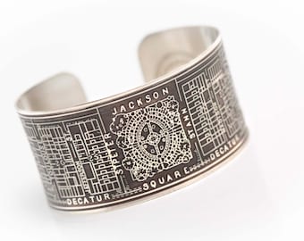 Jackson Square - Cuff Bracelet of Historic Map of New Orleans French Quarter