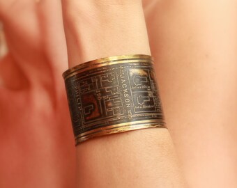 New Orleans Jackson Avenue Etched Cuff Bracelet Jewelry of Historical Map