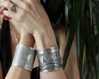 Sale - New Orleans Etched Sterling Silver Jewelry - Cuff Bracelet of Historical Map Legend