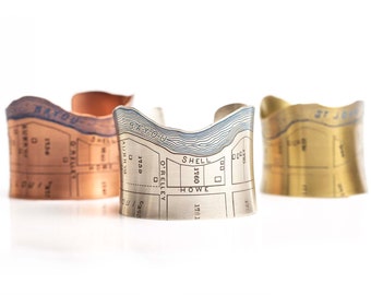 New Orleans Etched Jewelry of Bayou St. John - Cuff Bracelet of Historical Map