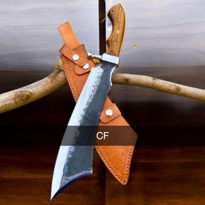 Handmade Carbon Steel Hunting Knife: Rosewood Handle & Leather Sheath