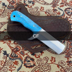 Hand Forged D2 Steel Bull Cutter Knife with Leather Sheath