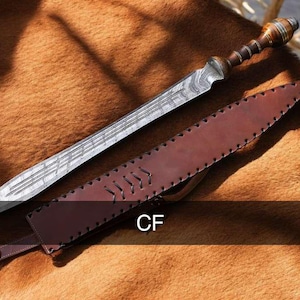Handmade Damascus Steel Sword, Viking Sword, Sword with Leather sheath, Medieval Design Sword Warrior Sword Anniversary gift gift for father