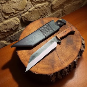Handmade Viking Seax Knife | Carbon Steel Blade & Wood Handle | 13" Custom Norse Knife with Leather Sheath