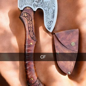 Hand Forged Viking Axe: Collectible Bearded Camping Axe with Leather Cover