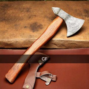 Hand Forged Damascus Steel Viking Axe: 18&quot; Spike Head Camping Hatchet