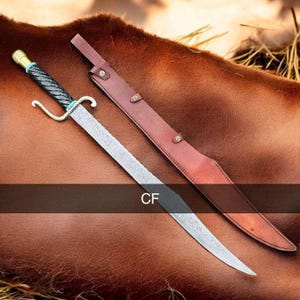 Handmade Damascus Steel Scimitar Sword with Leather Sheath