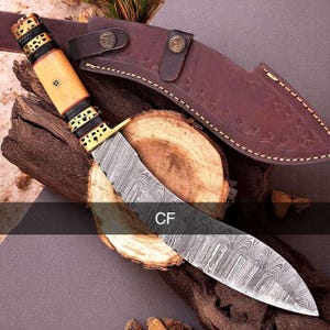 Hand Forged Hunting Kukri Knife , Handmade Damascus Steel Blade Outdoor Hunting Knife With Sheath , GIFT FOR HIM gift for her