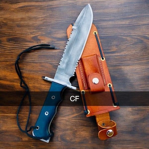 Handmade 5160 Spring Steel Bowie Knife: Black Micarta Handle, Leather Sheath