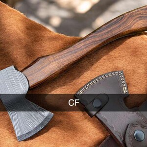 Handmade Damascus Steel Camping Axe: Rosewood Handle, Leather Sheath