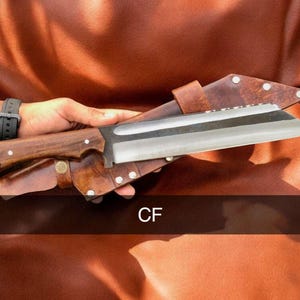 Viking Seax Knife with Leather cover, Hand Forged Sharp Hunting Knife for Camping, gift for Men / Women on Anniversary Birthday or Wedding