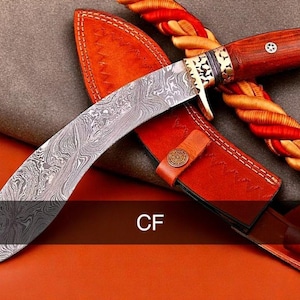 Handmade Damascus Steel Kukri Knife , Hand Forged Hunting Kukri Knife With Sheath Gift For Him , Gift For Dad