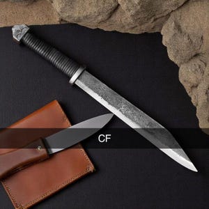 Handmade Long seax knife, hand forged Viking knife, fixed blade knife with cover gift for dad , viking seax hunting knife