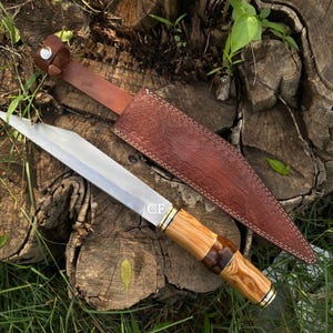 Hand Forged J2 Stainless Steel Seax Knife with Leather Sheath