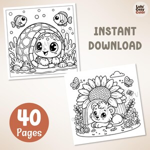 40 Pages Printable Cozy Homes Coloring Book, Bold and Easy Cute Animal House Coloring Pages for Adults Kids, Kawaii Bunny Room Sheets PDF image 4