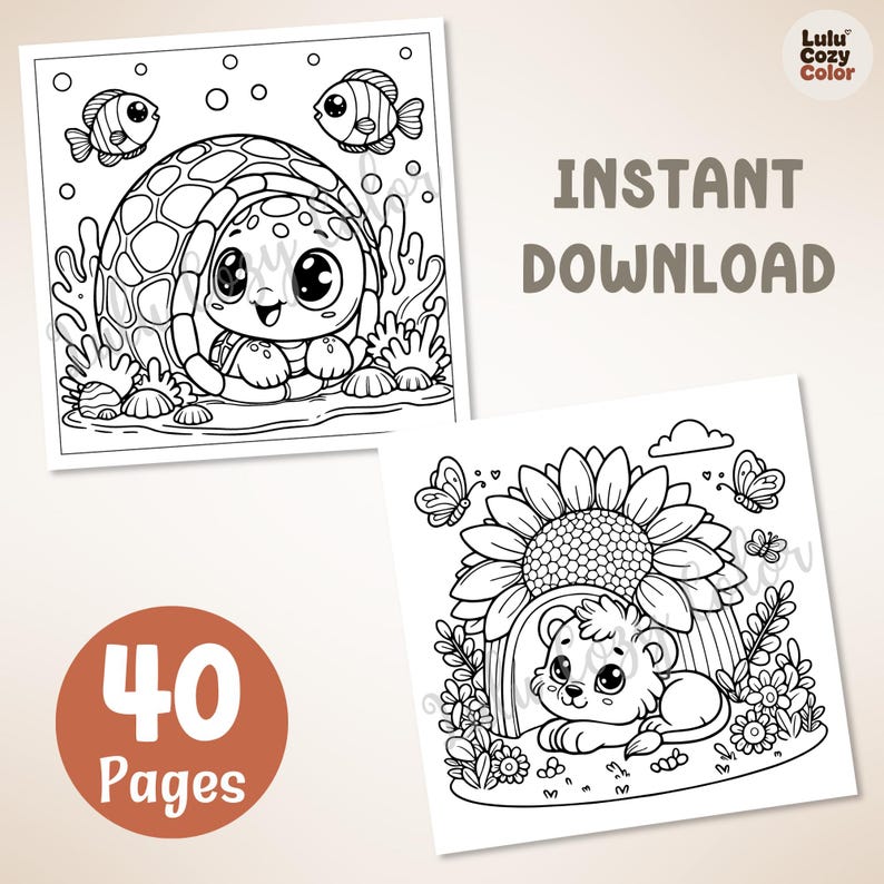 40 Pages Printable Cozy Homes Coloring Book, Bold and Easy Cute Animal House Coloring Pages for Adults Kids, Kawaii Bunny Room Sheets PDF image 4