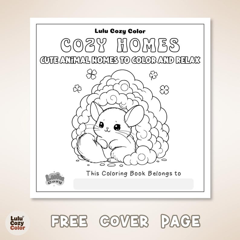 40 Pages Printable Cozy Homes Coloring Book, Bold and Easy Cute Animal House Coloring Pages for Adults Kids, Kawaii Bunny Room Sheets PDF image 9
