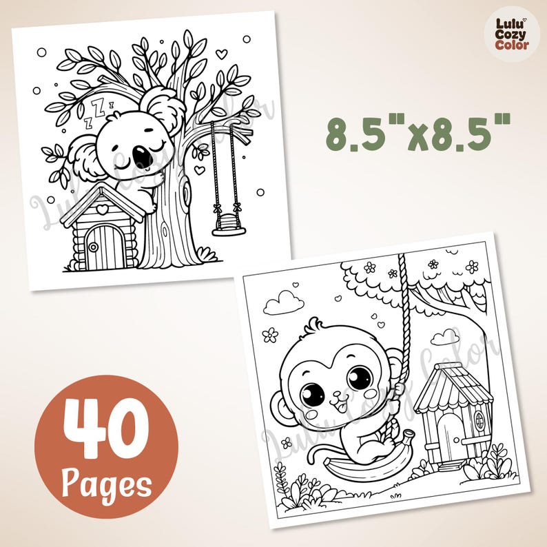 40 Pages Printable Cozy Homes Coloring Book, Bold and Easy Cute Animal House Coloring Pages for Adults Kids, Kawaii Bunny Room Sheets PDF image 2