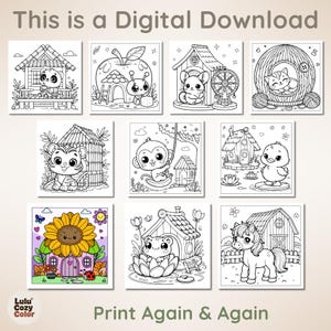 40 Pages Printable Cozy Homes Coloring Book, Bold and Easy Cute Animal House Coloring Pages for Adults Kids, Kawaii Bunny Room Sheets PDF image 7