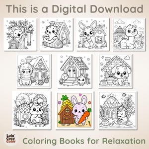 40 Pages Printable Cozy Homes Coloring Book, Bold and Easy Cute Animal House Coloring Pages for Adults Kids, Kawaii Bunny Room Sheets PDF image 5
