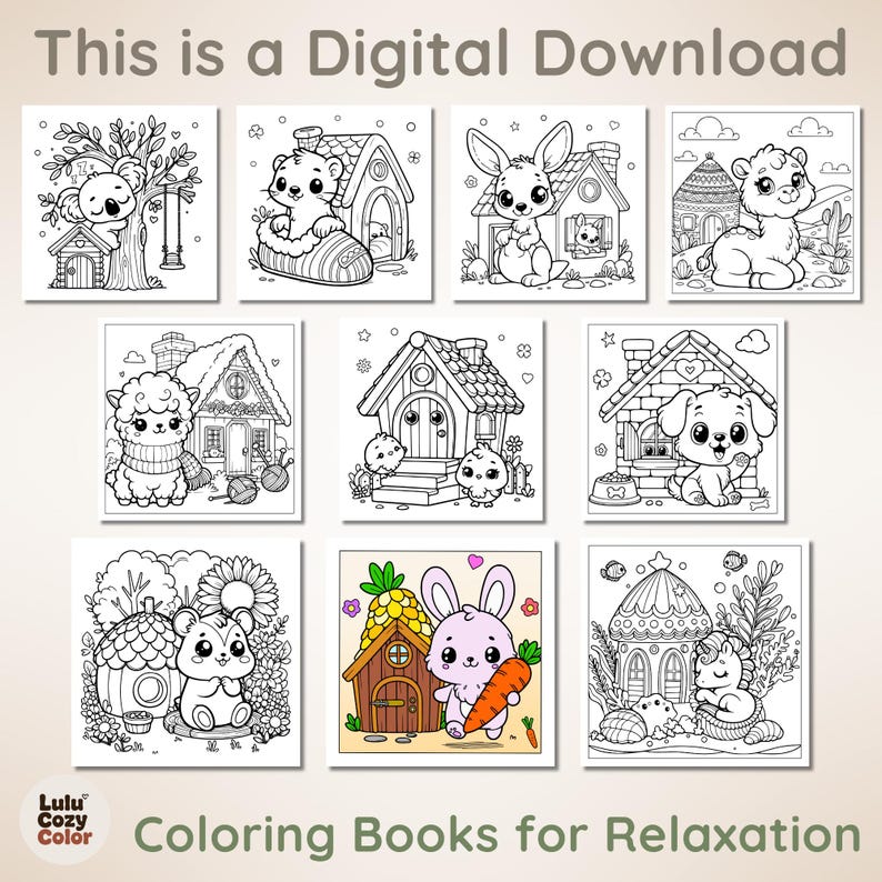 40 Pages Printable Cozy Homes Coloring Book, Bold and Easy Cute Animal House Coloring Pages for Adults Kids, Kawaii Bunny Room Sheets PDF image 5