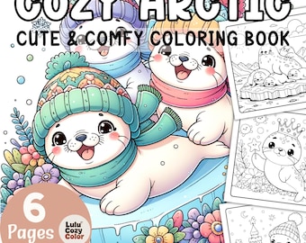 Printable Seal Coloring Book, Bold and Easy Cute Arctic Animals Coloring Pages for Adults Kids, Kawaii Winter Cozy Coloring Sheets PDF