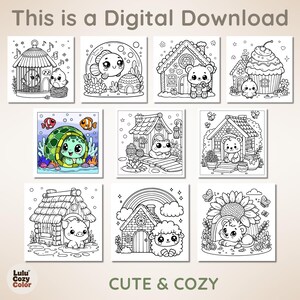 40 Pages Printable Cozy Homes Coloring Book, Bold and Easy Cute Animal House Coloring Pages for Adults Kids, Kawaii Bunny Room Sheets PDF image 6