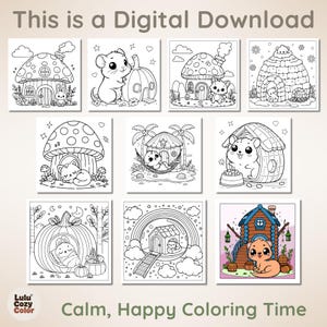 40 Pages Printable Cozy Homes Coloring Book, Bold and Easy Cute Animal House Coloring Pages for Adults Kids, Kawaii Bunny Room Sheets PDF image 8